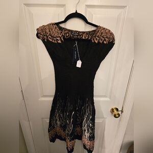 Max Edition Black and Tan Sequin Embellished Fit and Flare Maxi Dress